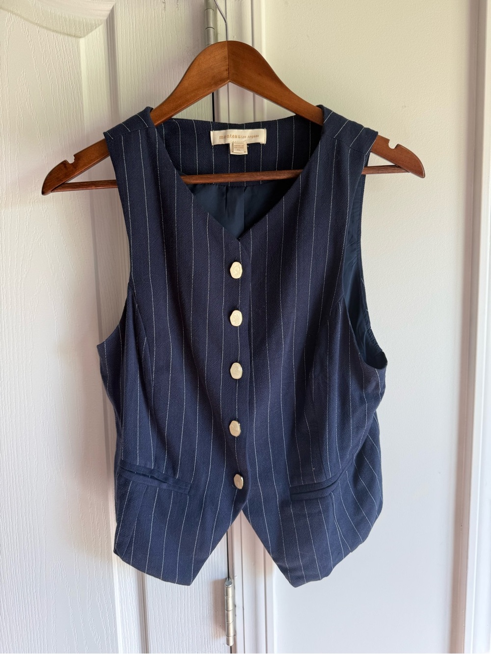 Monteau Navy Pinstripe Button down vest size XL